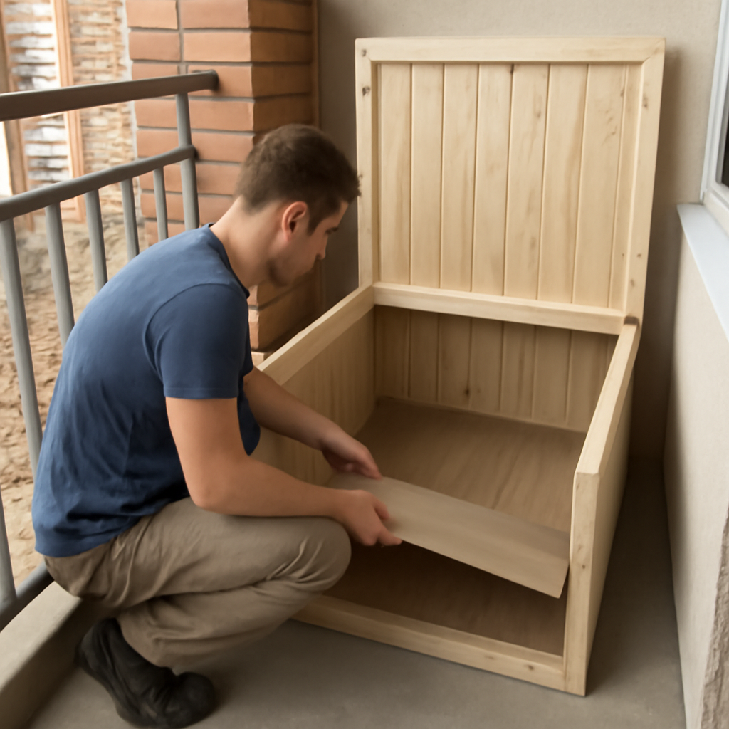 Как сделать хозблок на балконе под полом 1